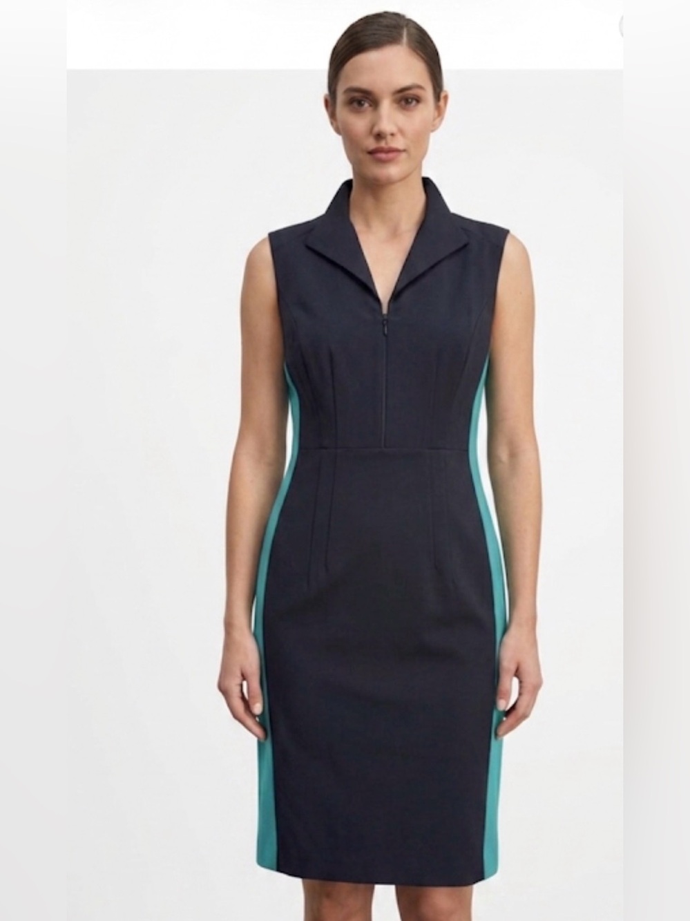 Lafayette 148 New York Sleeveless Zip-Front Colorblock Dress Size 14